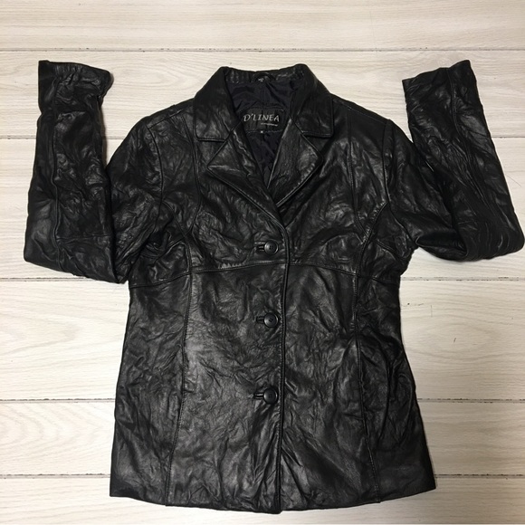 Vtg Size M Women’s Black Genuine Leather Jacket/Blazer By D’Linea - Picture 2 of 10